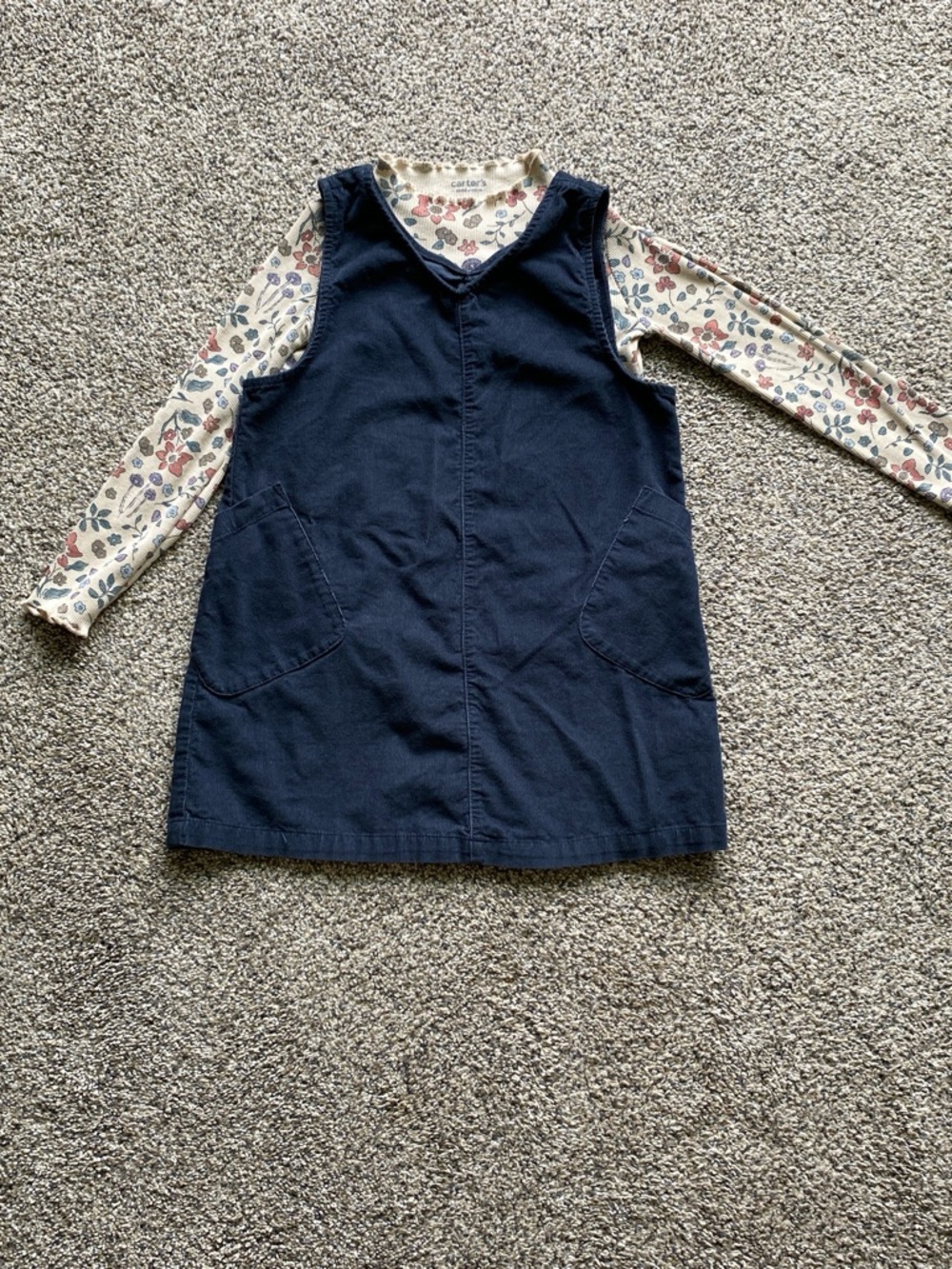 Carter's Navy Corduroy Dress with Cream Floral Matching Shirt